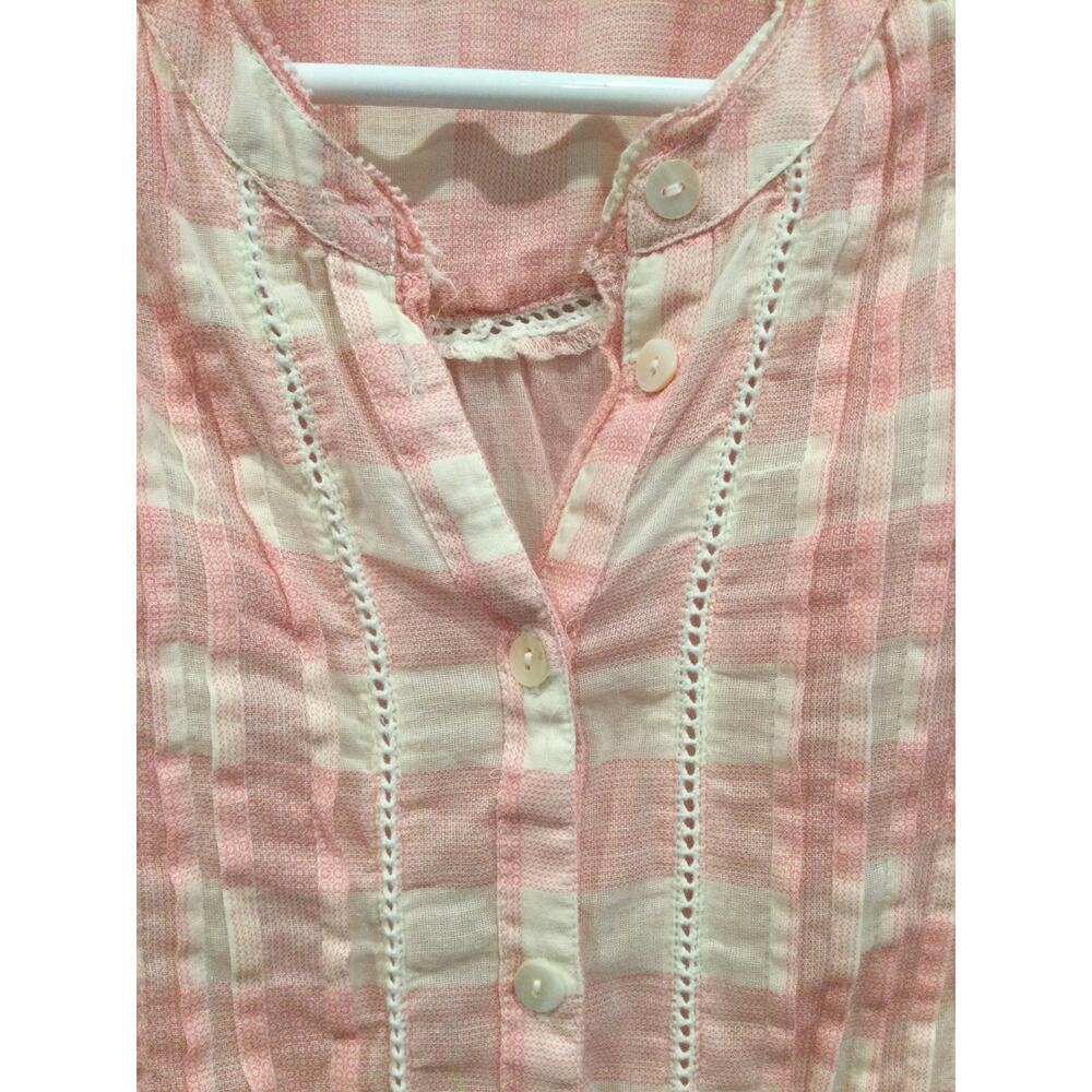 Sundance Risette Top Womens XS Pink Plaid Gingham 3/4 Sleeve Blouse Cottagecore - Picture 7 of 10